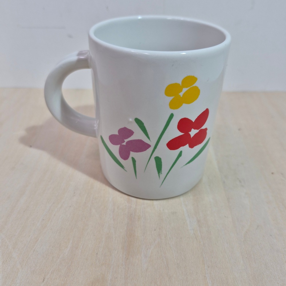 Vintage 1985 Teleflora Floral Coffee Mug White Ceramic Sun Flowers Gift Cup